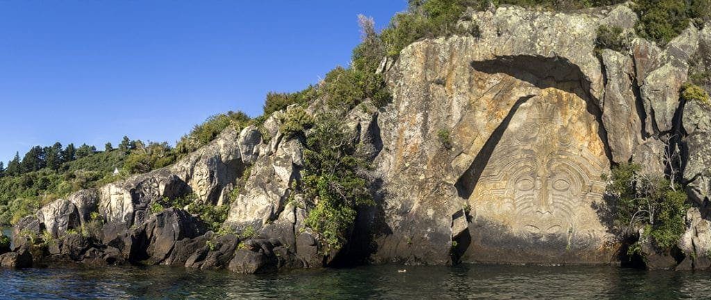 Maori Rock Carvings on Lake Taupo - - New Zealand