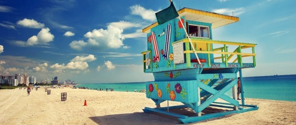South Beach in Miami with a lifeguard stand