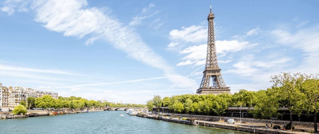 Eiffel tower next to the river Seine in Paris