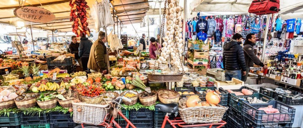 Bicycle, Chili, Pumpkin, Onion, Zucchini, Market, Balance, Campo de Fiori, Lazio, Italy, Europe