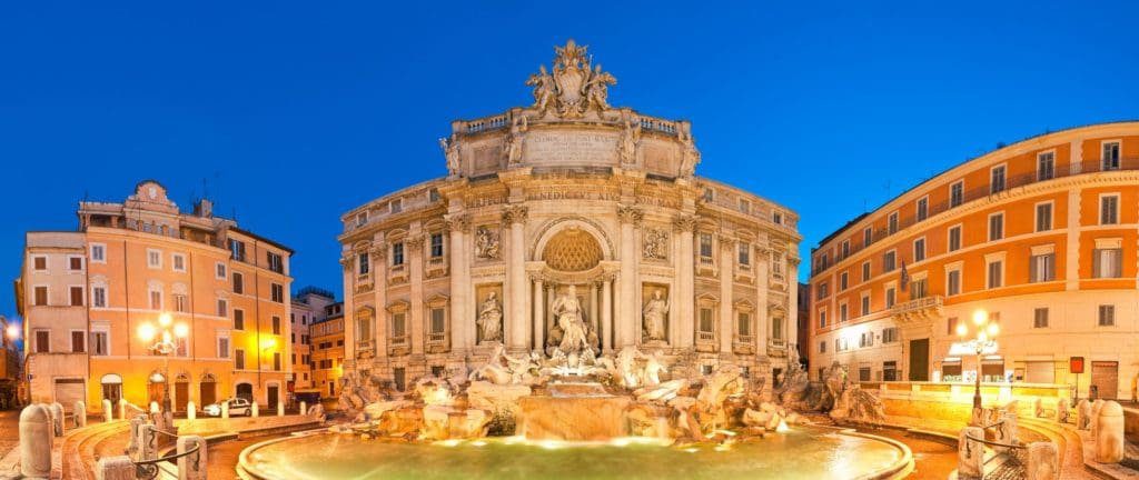 View of Rome Trevi Fountain (Fontana di Trevi) in Rome, Italy at night..