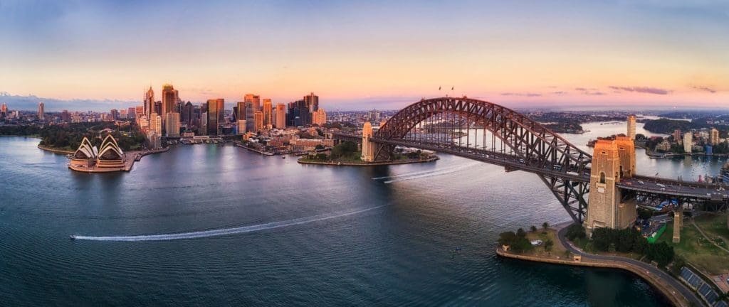 Sydney Harbour Bridge during sunset hours.