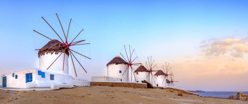 Traditional Greek windmills on Mykonos 
