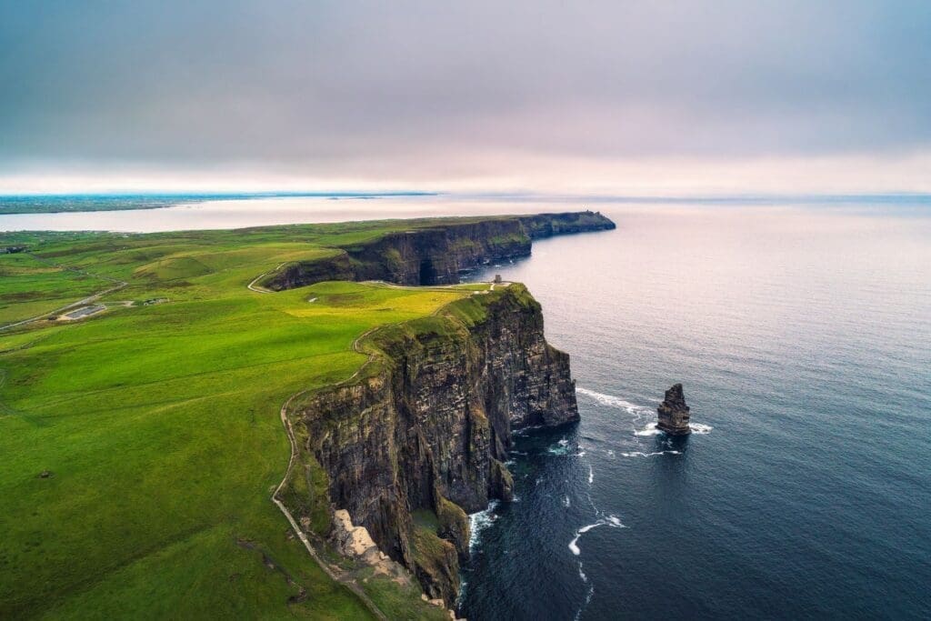 Aerial view of the scenic Cliffs of Moher in Ireland.