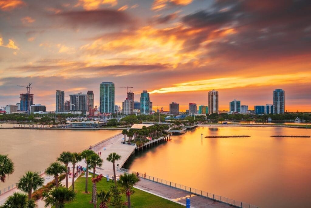 St. Pete, Florida, Cityscape on the Bay at Dusk