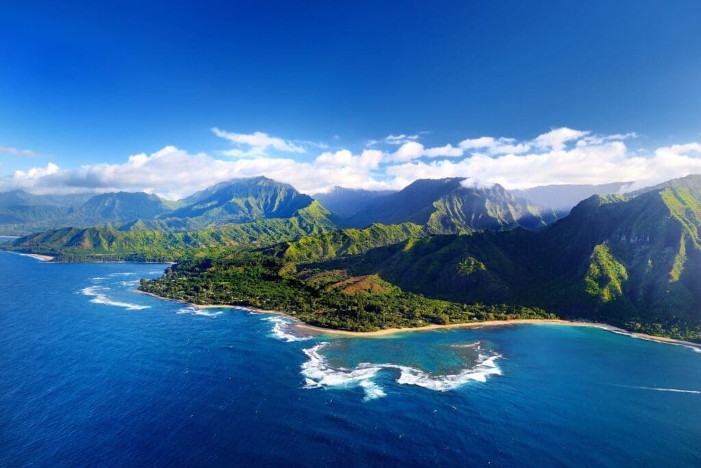 Beautiful aerial view of spectacular Na Pali coast, Kauai