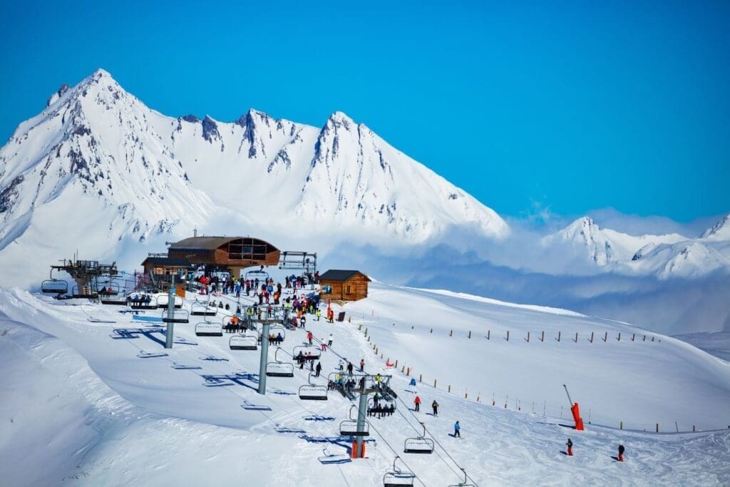Ski station on top of the high mountain in Les Arcs Festivals