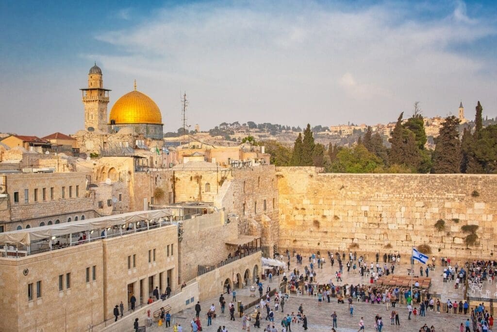 The Temple Mount - Western Wall and the golden Dome of the Rock mosque in the old town of Jerusalem, Israel Easter