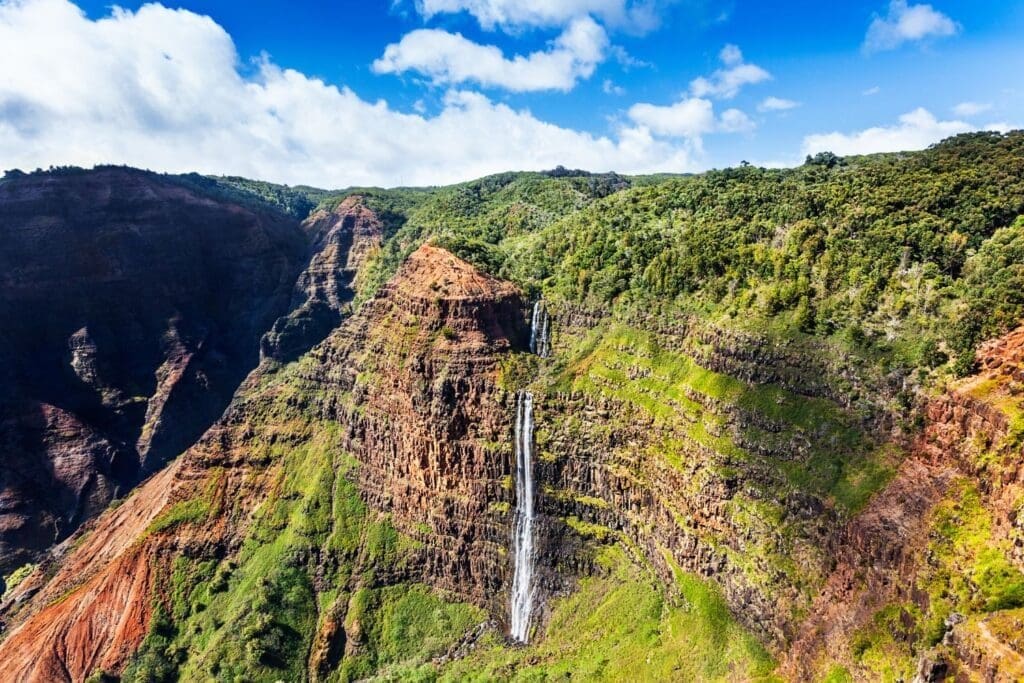 Manawaiopuna Falls (known as Jurassic Park Falls), in Waimea Canyon, Hanapepe, Kauai