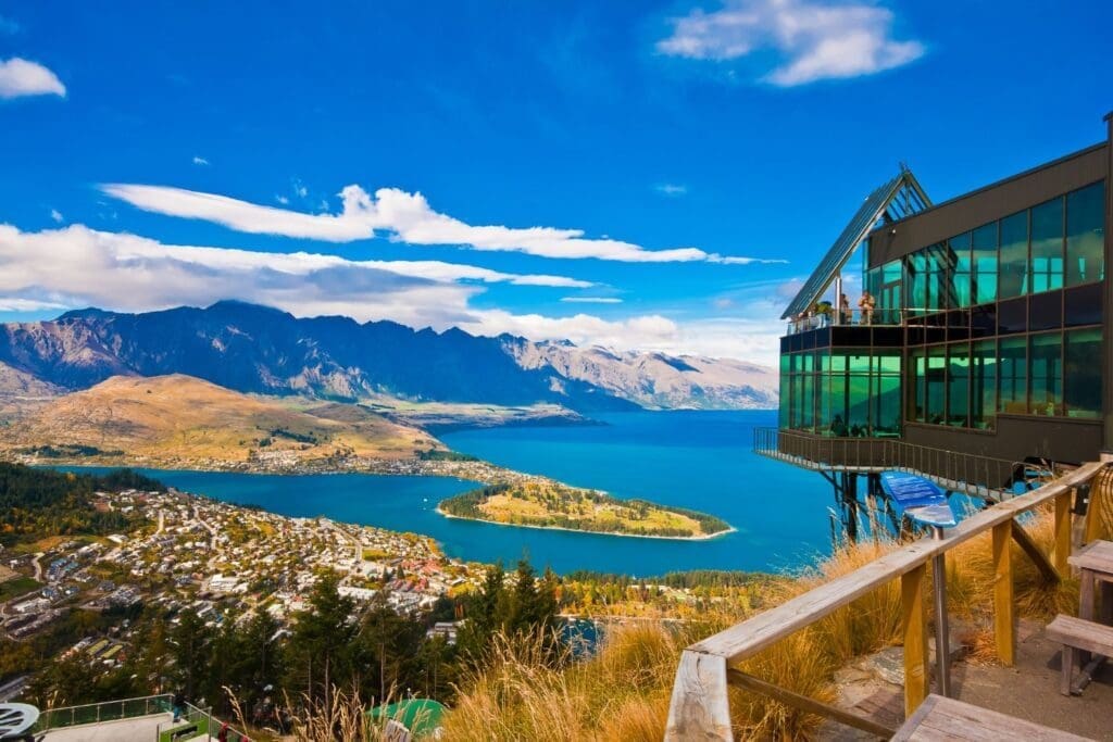 Cityscape of Queenstown with lake Wakatipu from top